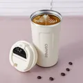 Detailed view of 304 stainless steel vacuum coffee mug with smart LED temperature display - 510ml / Gen 2 Digital Display Style / White