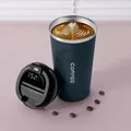 Detail view of a navy blue insulated coffee tumbler lid showing digital temperature display - 510ml / Gen 2 Digital Display Style / Blue