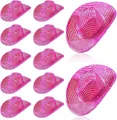 Set di 12 mini cappelli da cowboy rosa neon con paillettes per feste a tema disco. - S / Rosa Rossa