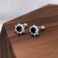 Elegante S999 Silber Ohrstecker mit schwarzem Sonnenblumen-Stein-Design - Schwarzer Zirkonia