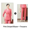 Elegant pink pinstripe women's professional business suit set with blazer and pants - S / Blazer + Pants Set / Pink Stripe