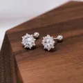 Elegante S999 Sterling Silber Schneeflocken Ohrstecker mit Schraubverschluss und CZ-Steinen - Weißer Zirkonia