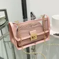 Borsa a tracolla trasparente rosa con pochette interna e catena - Rosa