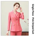Women's professional pink pinstripe double-breasted blazer for office and business wear - S / Single Blazer / Pink Stripe