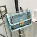 Borsa a tracolla jelly celeste trasparente con pochette e catena d'oro - Blu