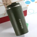 Portable green 304 stainless steel vacuum insulated coffee mug with COFFEE print - 380ml / Gen 2 Standard Style / Green