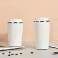 Minimalist white 304 stainless steel insulated coffee cups in two sizes with silicone sleeves - 380ml / Gen 3 Leather Sleeve Style / White