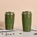 Olive green 304 stainless steel vacuum insulated coffee tumbler with silicone sleeve - 380ml / Gen 3 Leather Sleeve Style / Green