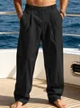 Men's casual loose straight-leg trousers for beach summer vacation - S / Black