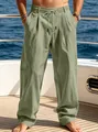 Stylish men's loose straight-leg casual breathable linen pants in sage green color - Army Green