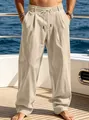 Men's loose straight-leg casual trousers in beige with drawstring waist and beach vibe - Light Khaki