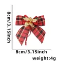 Plaid Christmas bow ornament with golden bells and holly leaves, red and black, 8cm - Black Red + Plaid Gold Leaf