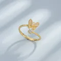 Elegant S925 sterling silver butterfly open ring with sparkling cubic zircon in gold finish - Gold / Adjustable Open