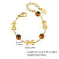 Bracciale farfalla dorato con perle occhio di tigre, dettagli su lunghezza e peso - Bambini-Fiocco Occhio di Tigre (BR-2194G03) / Oro