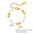 Golden stainless steel bow and pearl bracelet with size dimensions for women and kids - Gold Artificial Pearl Style (BR-2194G01)