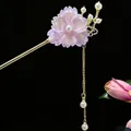 Elegante violette Blumen-Haarnadel mit langer goldener Quaste und Perlen für Hanfu - Lilila Goldene Blumenquaste (2538)