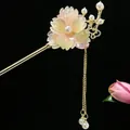 Eleganter chinesischer Quasten-Haarstab mit Farbverlauf-Blume und Perlen in Gold - Rosa-Gelb Farbverlauf Blumenbuyao (2540)