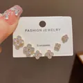 Elegant gold plated clover stud earring set with sparkling white cubic zirconia crystals - 27# Gold-colored Zircon Four-leaf Clover Three-piece Set (thickened Real Gold Plating)
