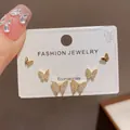 Exquisite set of three gold plated butterfly stud earrings with sparkling rhinestone details - 4# Gold Butterfly Earring Set (thickened Real Gold Plating)