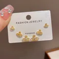 Three-piece set of elegant gold-plated Saturn orb stud earrings with crystal embellishments - #8 Gold - Fully Rhinestone Saturn Star Three-piece Earring Set (thickened Real Gold Plating)