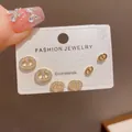Exquisite set of three pairs of gold-plated stud earrings with micro-pave crystals. - 26# Gold - Zircon Pig Nose Three-piece Set