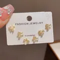 Set of three butterfly stud earrings with rhinestones and cat-eye stones in gold - 30# Gold-colored Zircon Cat's Eye Butterfly Three-piece Set (thickened Real Gold Plating)