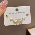 Elegant 3-pair butterfly stud earrings set with crystals and white inlay for women - 31# Gold-plated Zircon Butterfly Three-piece Earring Set (thickened Real Gold Plating)