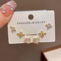Elegant gold three-piece earring set with sparkling heart and cupid bow designs - 32# Gold - Zircon Cupid's Arrow 3-piece Set