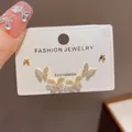 Elegant Korean style gold butterfly stud earring set with rhinestones and cat-eye stones. - 33# Gold-plated Zircon Butterfly Three-piece Earring Set (thickened Real Gold Plating)