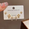 Elegant 18K gold plated cross stud earring set with sparkling white zircon stones - 40# Gold-plated Three-piece Set Of Diamond-encrusted Cross Earrings (thickened Genuine Gold Plating)