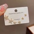 Set of 6 shimmering golden starfish stud earrings with pave crystal embellishments - 41# Gold - Full Diamond Starfish Three-piece Set Of Stud Earrings (thickened Real Gold Plating)