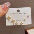 Dainty gold plated cross and round crystal zircon stud earring jewelry set for women - 48# Gold - Full Diamond Cross Earring Set (thickened Real Gold Plating)
