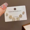 Set of three elegant crystal flower and geometric stud earrings on a display card - 49# Gold - Full Diamond Flower Double C Three-piece Earring Set (thickened Real Gold Plating)
