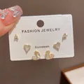 Elegant three-piece set of heart-shaped gold stud earrings with sparkling cubic zirconia crystals - 55# Gold - Full Diamond Heart Three-piece Set Of Stud Earrings (thickened Real Gold Plating)