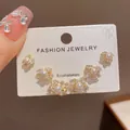 Elegant Korean style three-piece set of floral stud earrings with pearls and zircons - 60# Gold-tone Zircon And Pearl Three-piece Earring Set (thickened Genuine Gold Plating)