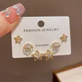 Elegant three-pair set of golden star and round crystal stud earrings for daily wear - 62# Gold-plated Diamond-encrusted Star And Planet Three-piece Earring Set (thickened Real Gold Plating)
