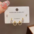 Elegant 3-piece earring set with gold finish and sparkling zirconia crystals - 63# Gold-plated Zircon Round Three-piece Earring Set (thickened Real Gold Plating)