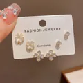 Three pairs of elegant minimalist four-leaf clover and sparkling crystal stud earrings - 68# Zircon Four-leaf Clover Set (thickened Real Gold Color-preserving Zircon Cat's Eye)