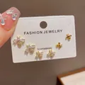 Elegant Korean style 3-pair earring set featuring detailed crystal and enamel bee motifs - 69# Gold-plated Zircon Bee Set (thickened Real Gold Plating)