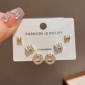 Set of 3 pairs of stylish H-motif gold and white enamel stud earrings for women - 72# White H-letter Hoop Three-piece Earring Set (thickened Genuine Gold Plating)