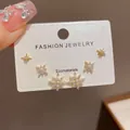 Korean minimalist 3-pair earring set featuring gold stars, faux pearls, and sparkling crystals - 77# Gold Pearl Star Three-piece Set (thickened Real Gold Plating)