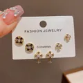 Set of 3 pairs of fashion gothic stud earrings with cross designs and crystals - 78# Gold-plated Cross Three-piece Earring Set (thickened Real Gold Plating)