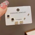 Elegant 3-pair earring set featuring black clover, gold ball, and sparkling studs - 79# Gold - Four-leaf Clover Chanel-style Three-piece Set (thickened Real Gold Plating)
