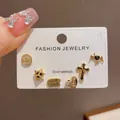 Sophisticated six-piece gold-plated earring set featuring star cross and heart designs - 80# Gold - Metallic Heart Cross Earring Set
