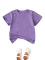 Casual toddler girl purple short sleeve t-shirt paired with white bow mary jane dress shoes - 120cm / Purple