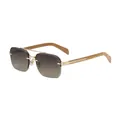 Classic vintage rimless sunglasses for men featuring a gold double bridge and wood grain temples - Gold Frame Tea Grey Lens (C3)