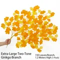 Large 1.2m artificial ginkgo branch with 150 vibrant yellow-orange leaves for home decor - Extra Large Bi-color Glue-coated Ginkgo (1pc)