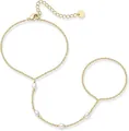 Vista dettagliata di un elegante bracciale a mano placcato oro 16K con perle bianche - 16K / Stile Perla Ovale (Stile 1)