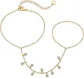 Dettaglio di un elegante bracciale ad anello placcato oro 16k con ciondoli in cristallo - 16K / Stile Multi-Ciondolo (Stile 4)