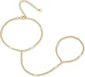 Detail of 16K gold plated hand chain bracelet featuring minimalist patterned links - 16K / Engraved Disc Style (Style 5)
